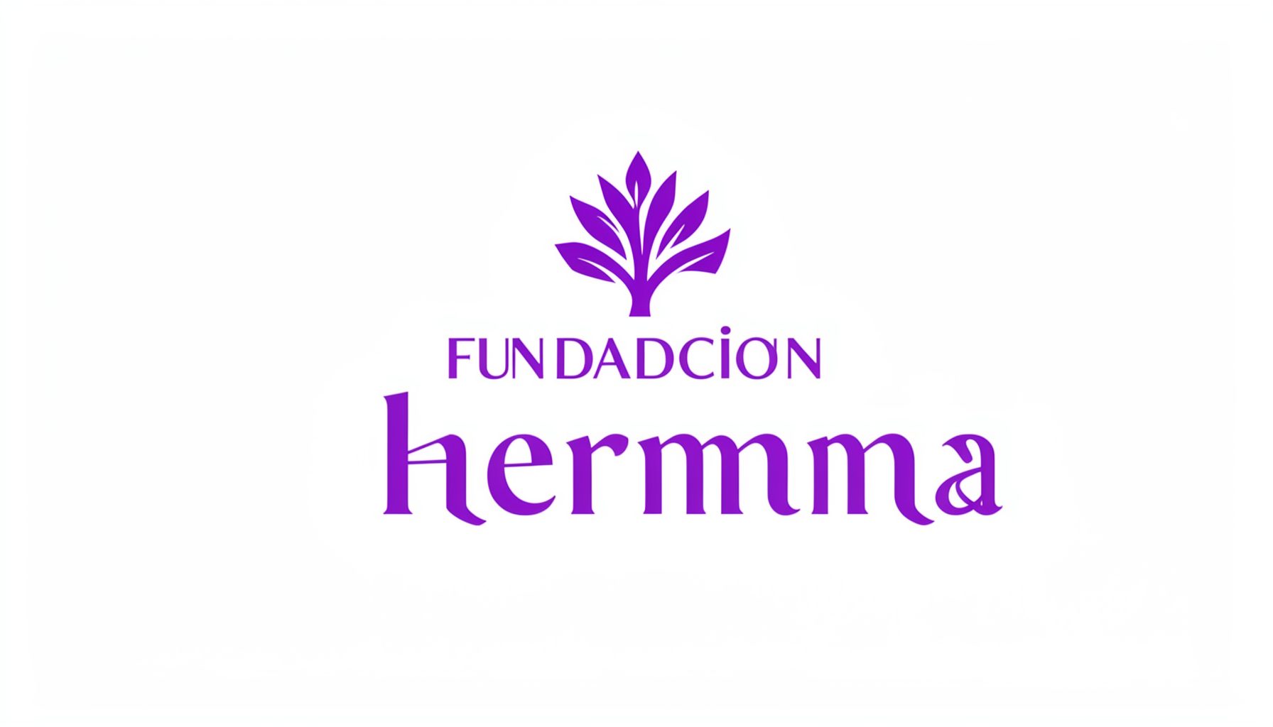 Logotipo de fundación hermana, emblema serif en violeta medio.