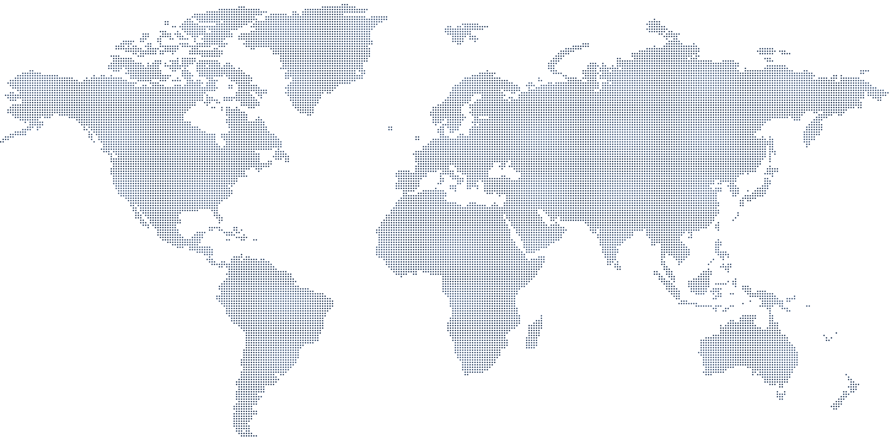 Simple world map illustration made of small blue dots on a white background.